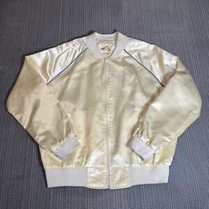 Vintage 80s Heartbeat of Hollywood Satin Bomber Jacket Men’s Large Cream